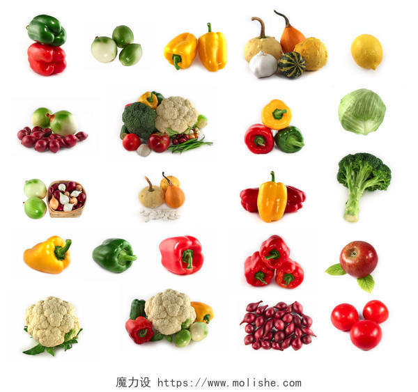 白底背景上的蔬菜水果组合